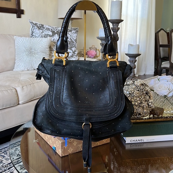 Chloe Handbags - Authentic Chloé Marcie Black Leather With Gold Details